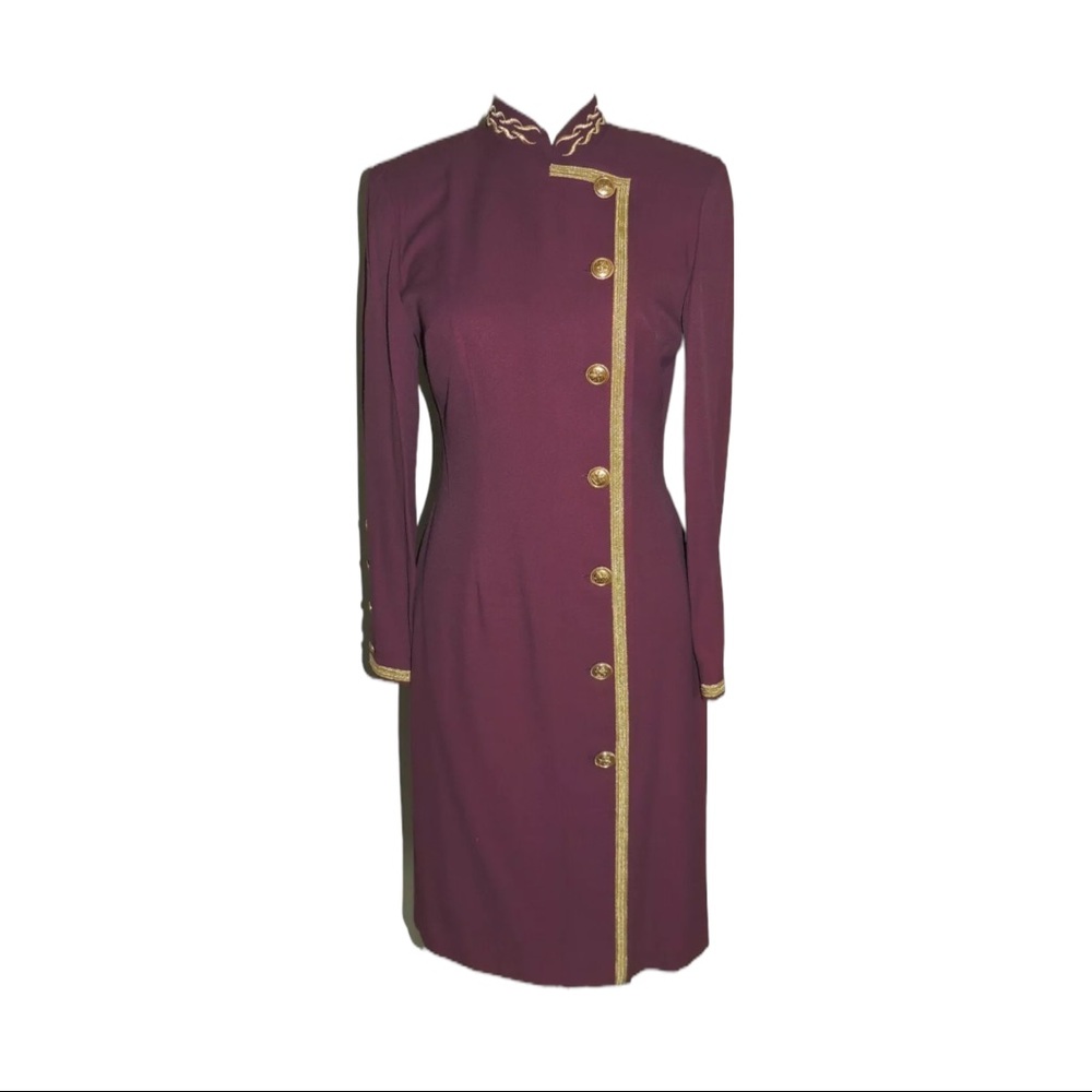 Women’s Lew Magram Burgundy Gold Trim Coat Tunic Blazer Dress SIZE 6